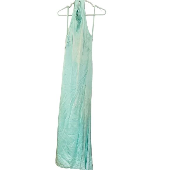 LAPOINTE Metallic Mint Green Halter Neckline Backless Satin Gown Dress Size 4 - Picture 3 of 15